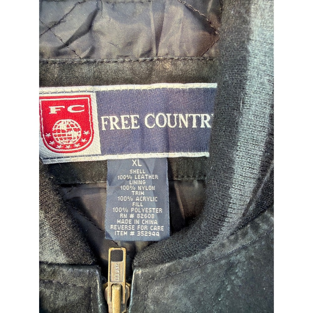 Free Country Mens XL Suede Leather Bomber Jacket Two Tone Black Gray 352944 - Picture 2 of 3